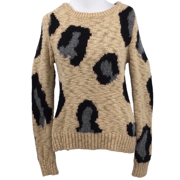 Anthropologie Sleeping On Snow Sweater Womens XS Cream Black Cheetah‎ Pullover - Picture 1 of 16